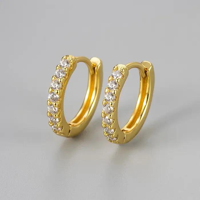 Boucles d'oreilles en argent Sterling 925 pour femmes, rondes géométriques en Zircon doré, bijoux à