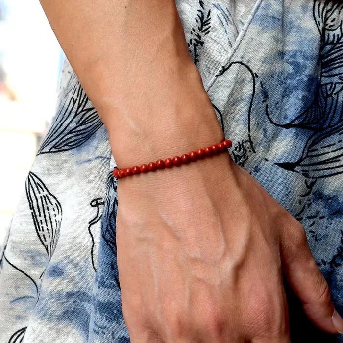 Bracelet en pierre de corail rouge naturelle véritable pour hommes et femmes longueur ajustée perles rondes yoga méditation bien-être
