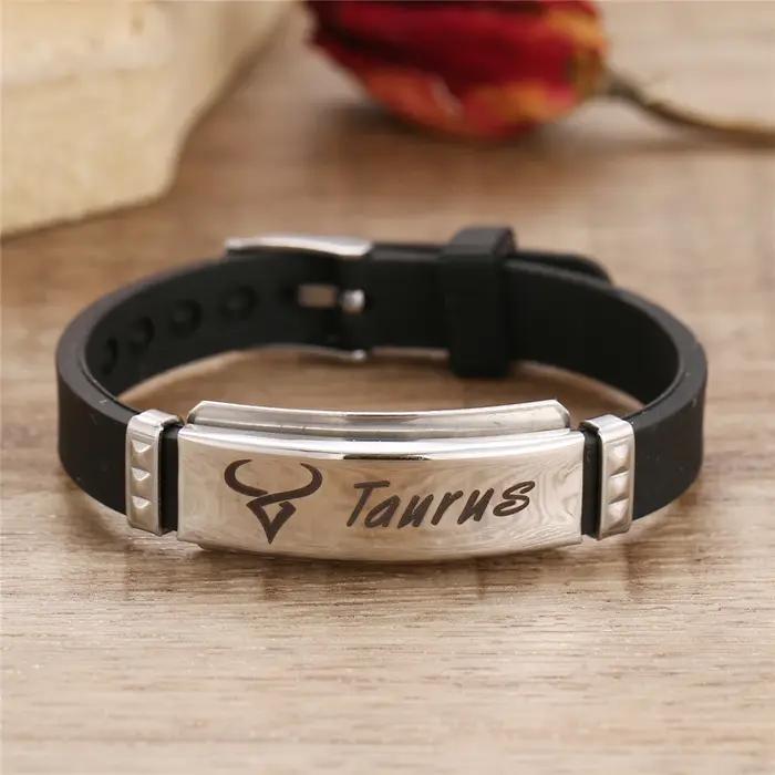 Bracelet 12 Constellation signe du zodiaque pour hommes et femmes, en acier inoxydable, en Silicone,