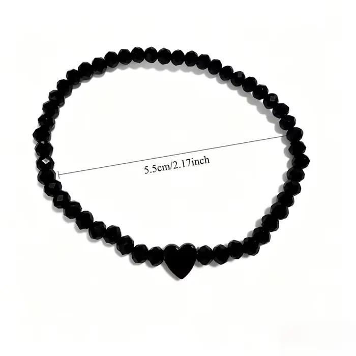 Bracelet extensible en perles noires en forme de cœur pour femme, élégant pour un usage quotidien, des vacances, une fête, un cadeau pour la Saint-Valentin