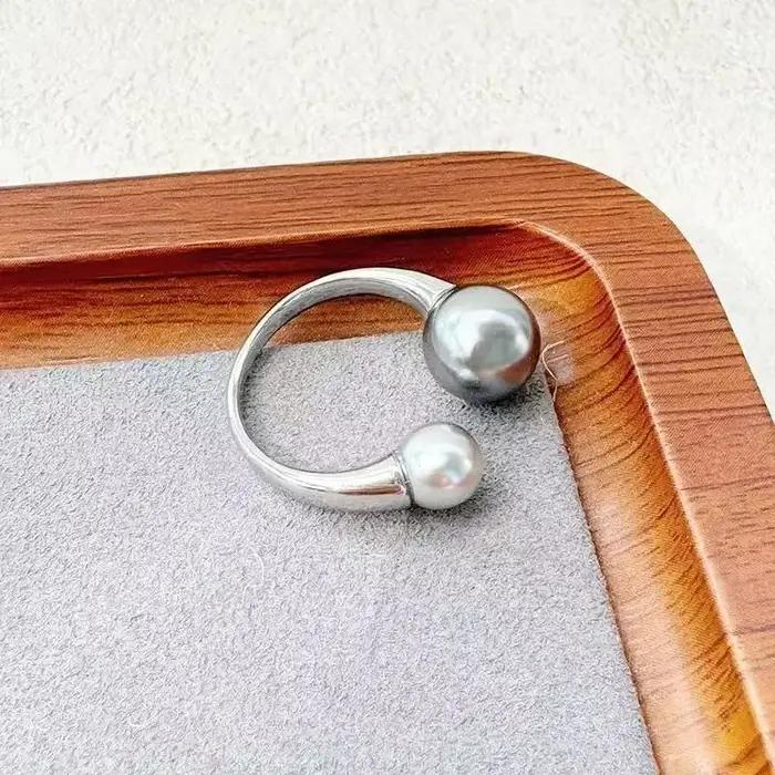 PANJBJ – bague en argent Sterling 925 avec perles grises pour femmes