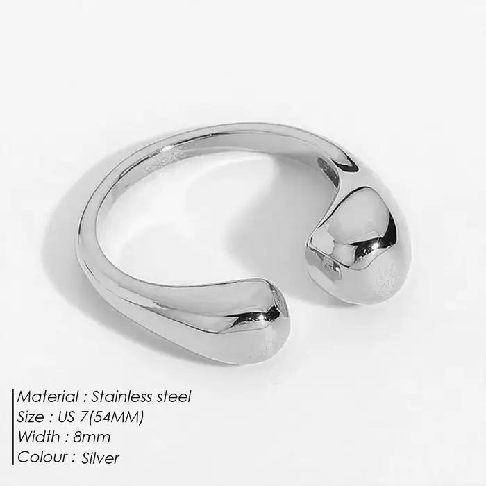 Bague pour femme EManco, taille irrégulière, forme goutte d'eau, lisse, ouverte, style métallique si