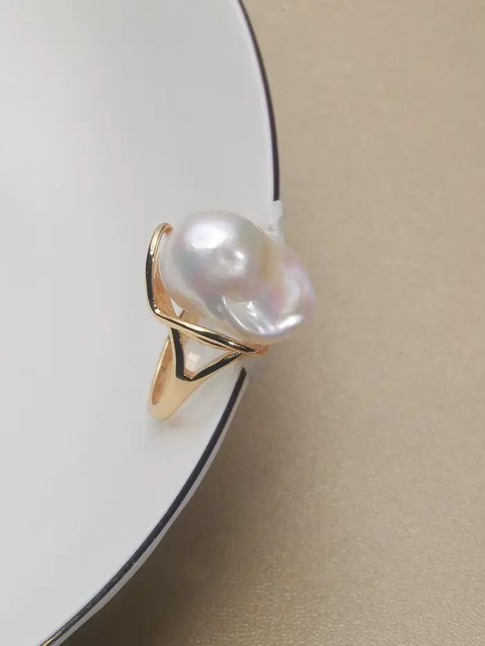 Bague en argent sterling 925 Mareora avec perle baroque naturelle d'eau douce, grande irrégularité, 15-30 mm, taille ajustable, bijoux