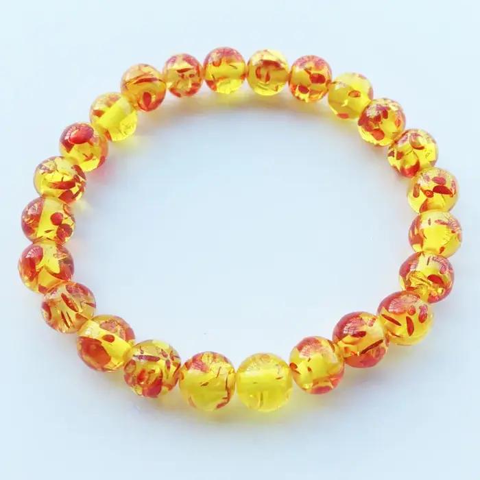 Bracelet de perles rondes en pierre d'ambre naturelle de 8mm