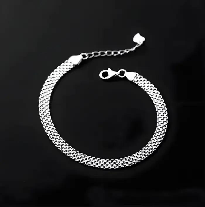 Bracelets en argent sterling 925, chaîne en maille pour femmes et hommes, bijoux de mariage Noble, jolie chaîne à la mode, 20cm, 8 pouces
