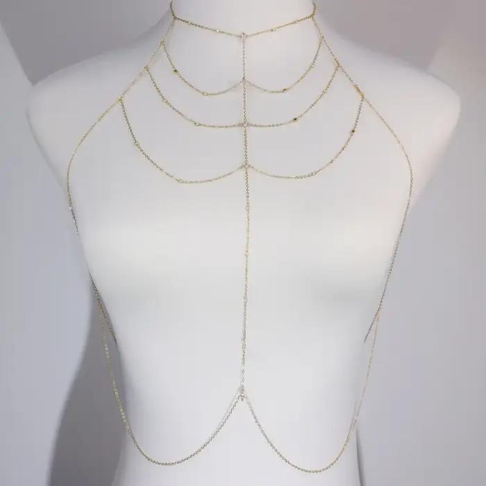 Nouvelle Collection 2025 – Bijoux Femme Tendance : Chaîne de Corps Ajustable avec Pendentifs Géométriques et Strass Scintillants 5A
