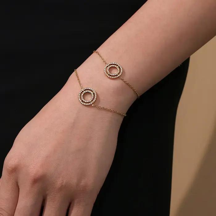 Collier et Bracelet exquis pour femmes, cercle rond en Zircon, acier inoxydable plaqué or, chaîne étanche, breloque, bijoux de luxe, cadeau