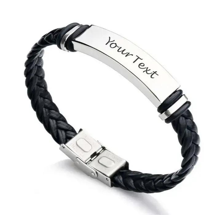 Bracelet en cuir gravé personnalisé pour homme, cadeau personnalisé pour petit ami, mari, frère, pèr