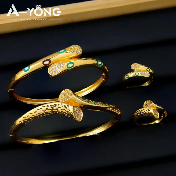 Ensemble de bracelets plaqués or saoudien de luxe pour femmes
