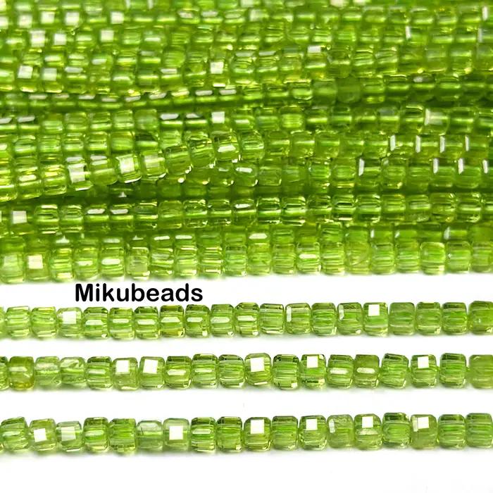 Peridote naturelle 2.8mm 3A, perles cubiques à facettes, pour la fabrication de bijoux, bracelets, c