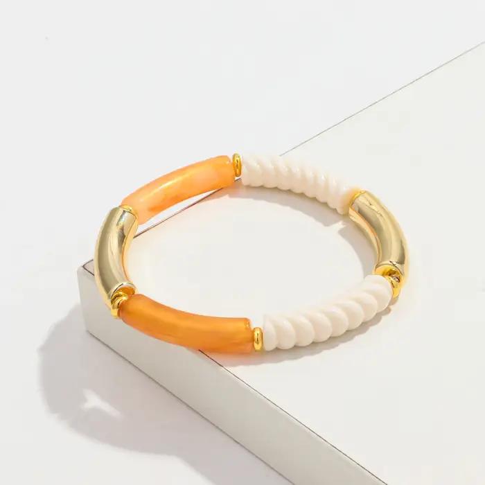 Bracelets à Main en Fil de Bambou Acrylique pour Femme, Accessoire en Résine Empilable, Tube Fin, Pe