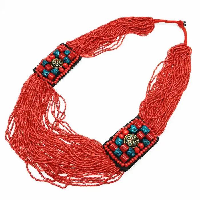 Grand collier ethnique tibétain traditionnel