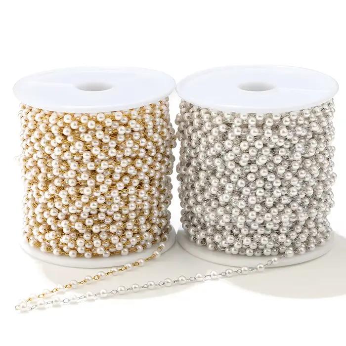 Chaînes de perles blanches plaquées or en acier inoxydable de 2 mètres