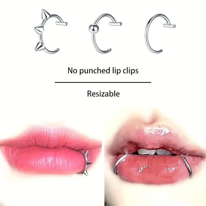 Bagues à lèvres en acier inoxydable style hip hop rock or jaune pistolet noir rhodium 10mm pour femmes hommes bijoux non perçants occasions spéciales