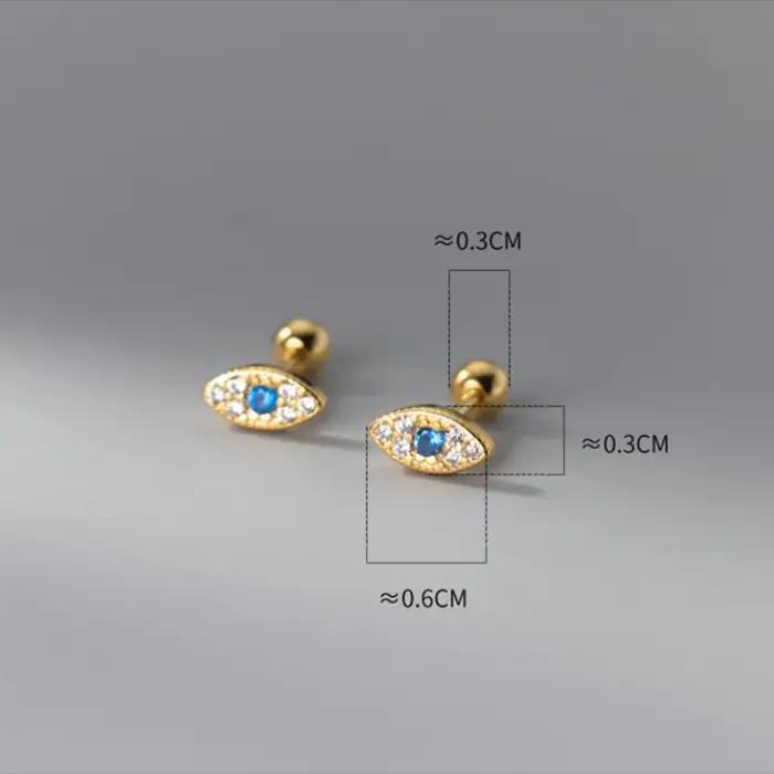 WANTME 925 en argent Sterling mode bleu Zircon oeil du diable vis perles boucles d'oreilles pour les femmes Simple mauvais œil Piercing bijoux