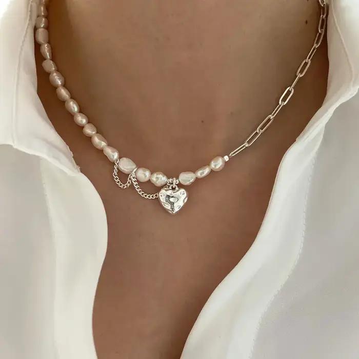 Collier de document en argent pour femme, bijoux de mariée en forme de coeur d'amour lisse, cadeaux