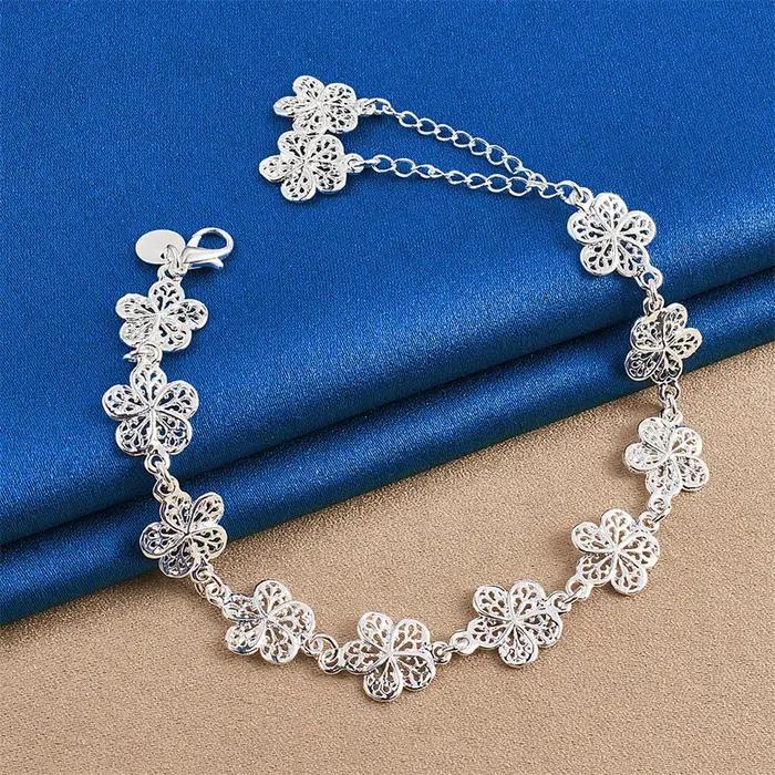 Bracelet à fleurs exquises en argent sterling 925