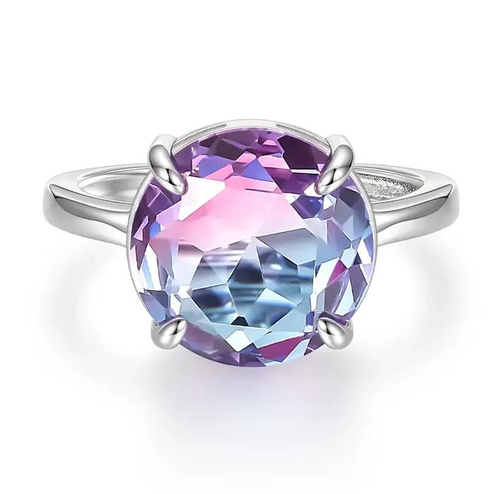 Monkton Rotterdam-Bague de Mariage en Verre Lavande Y2k pour Femme, Pierre Artificielle Ronde, Plaqu