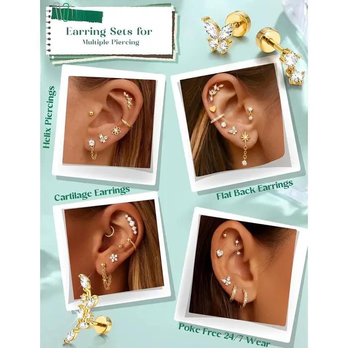 Florideco Bijoux de piercing hélix plaqué or 14K en acier chirurgical