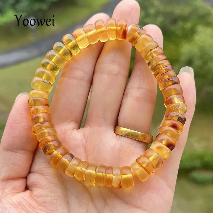 Bracelet d'ambre de plante baltique doré perles naturelles faites à la main pour femmes occasions spéciales cadeau unique