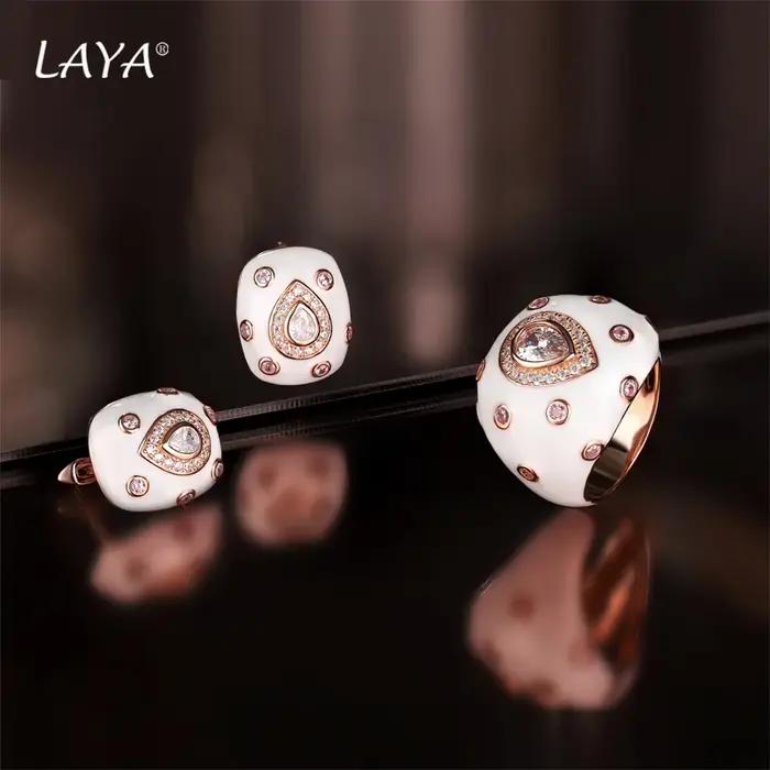 Laya-Boucles d'oreilles clip en émail bleu cristal synthétique pour femme