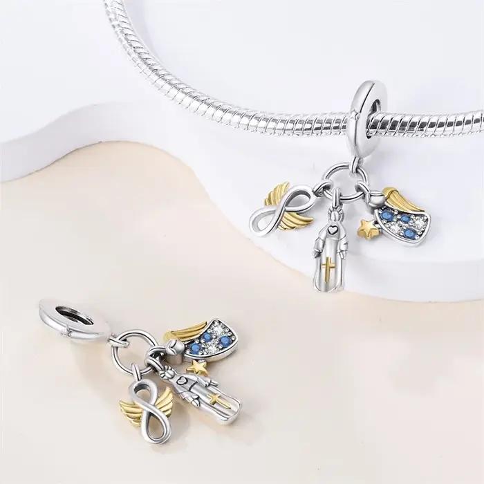 Pendentif élégant en argent sterling 925 avec breloques ange Madonna