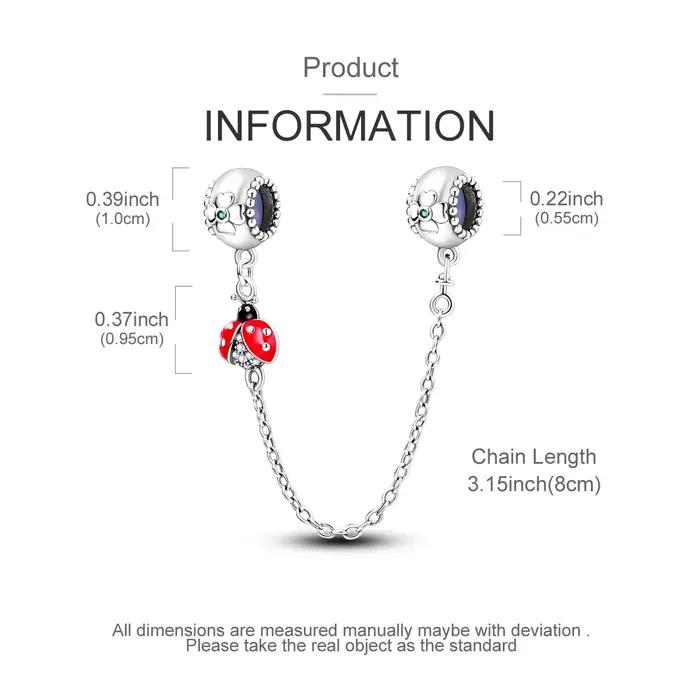 Bracelet porte-bonheur anti-perte en argent sterling 925 avec émail rouge et pendentif coccinelle pour femme
