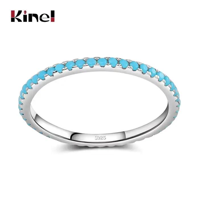 Kinel tibétain argent classique exquis cercle Turquoise charme empilable bague pour les femmes à la mode bijoux fins