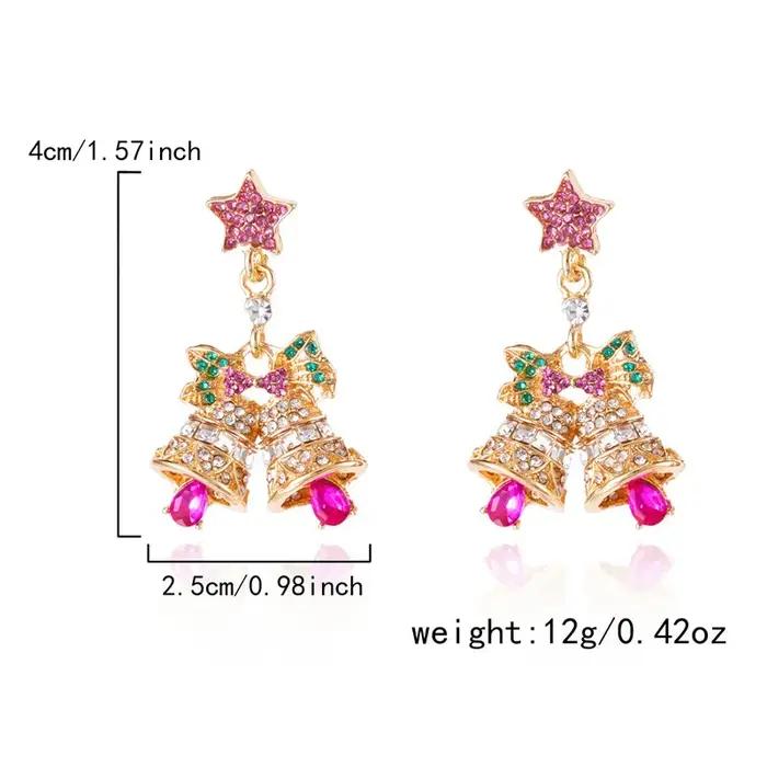 Bijoux de noël, boucles d'oreilles délicates en forme d'arbre de noël pour femmes, cloches en strass
