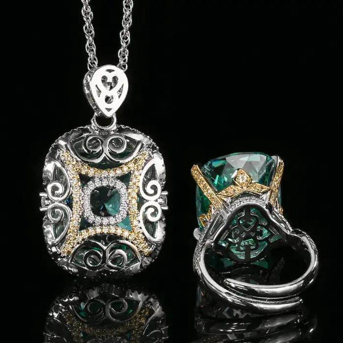 Ensemble de collier et pendentif en Tourmaline verte de luxe pour femmes