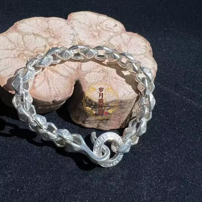 Bracelet Artisanal en Argent Tibétain S925 Style Vintage Chinois 2026 Unique et Original Bijou Ethnique pour Occasions Spéciales Unisexe