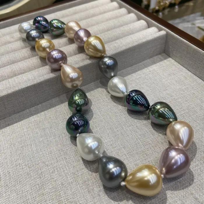 Grand collier de perles goutte d'eau Maillard pour femme