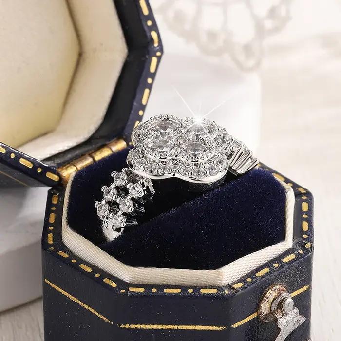 Bague classique en diamant plaqué or blanc 18 carats pour femmes