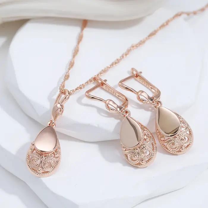 SYOUJYO Vintage 585 couleur or Rose pendentif colliers pour femmes brillant Simple goutte d'eau ethnique mariée bijoux de mariage