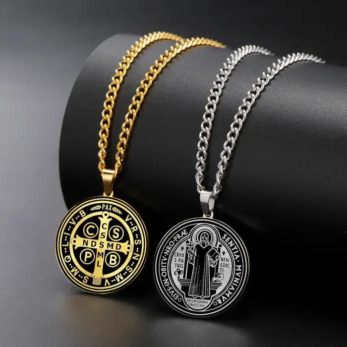 Collier médaille Saint benoît/Michael en acier inoxydable pour hommes et femmes