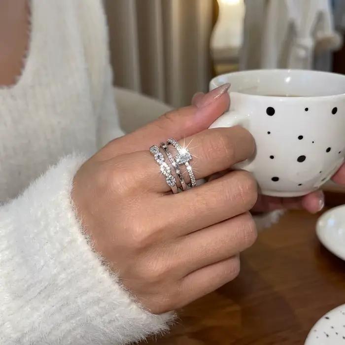 Bague Cube de Sucre Harlermoon en Cuivre Sertie de Zirconium Blanc Minimaliste Pour Femme Occasions Spéciales Empilable