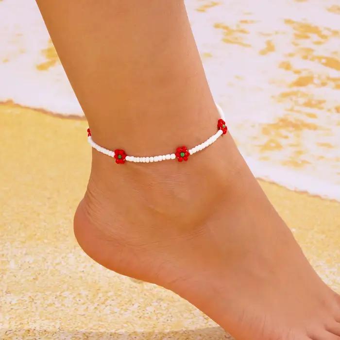Bohème coloré graine perle fleurs cheville Bracelet pour femmes ethnique mignon fleur charme chevill