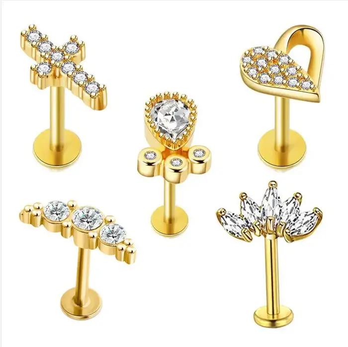 5 pièces fleur Tragus Piercing ensemble dos plat Cz Cartilage boucle d'oreille Helix bijoux conque Rook goujon Lot