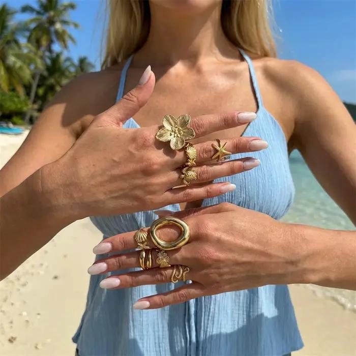 Lot de 9 bagues tropicales océaniques pour femme