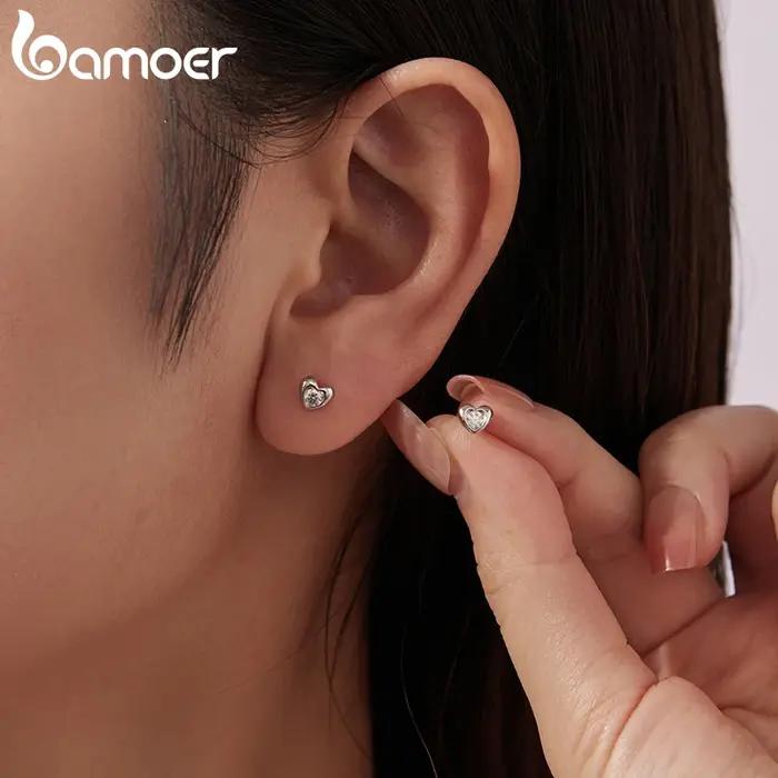 BAMOER – boucles d'oreilles classiques en forme de cœur Moissanite