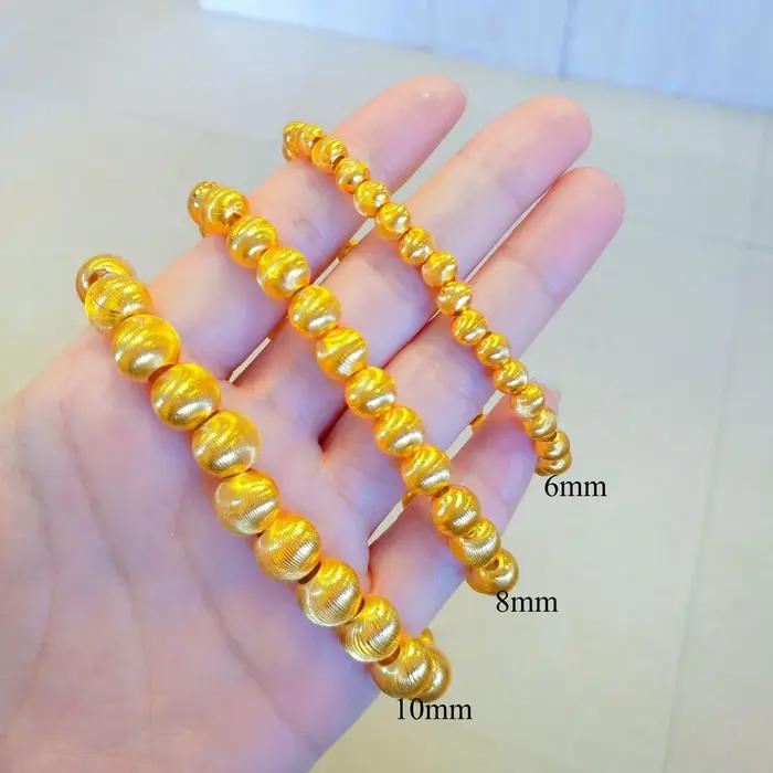 Bracelet de perles de couleur or jaune 18 carats véritable pour femmes