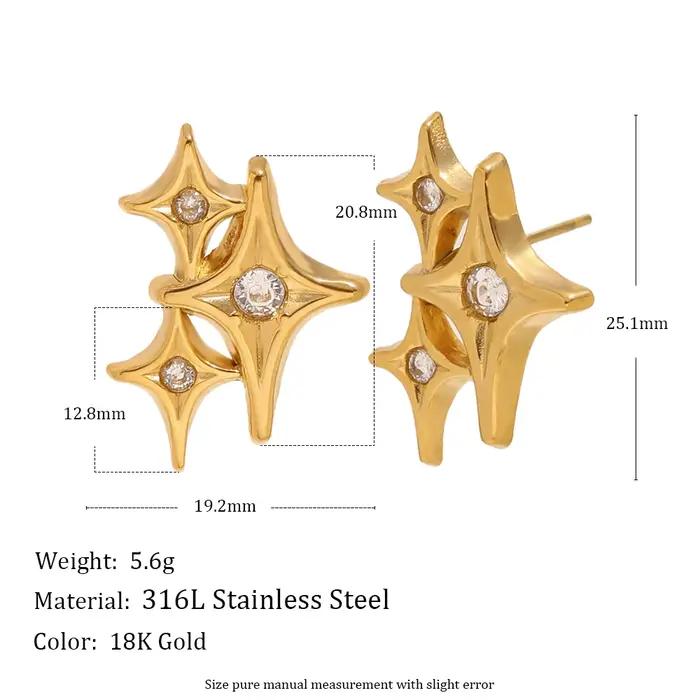E.B.belle – boucles d'oreilles à trois étoiles à quatre branches