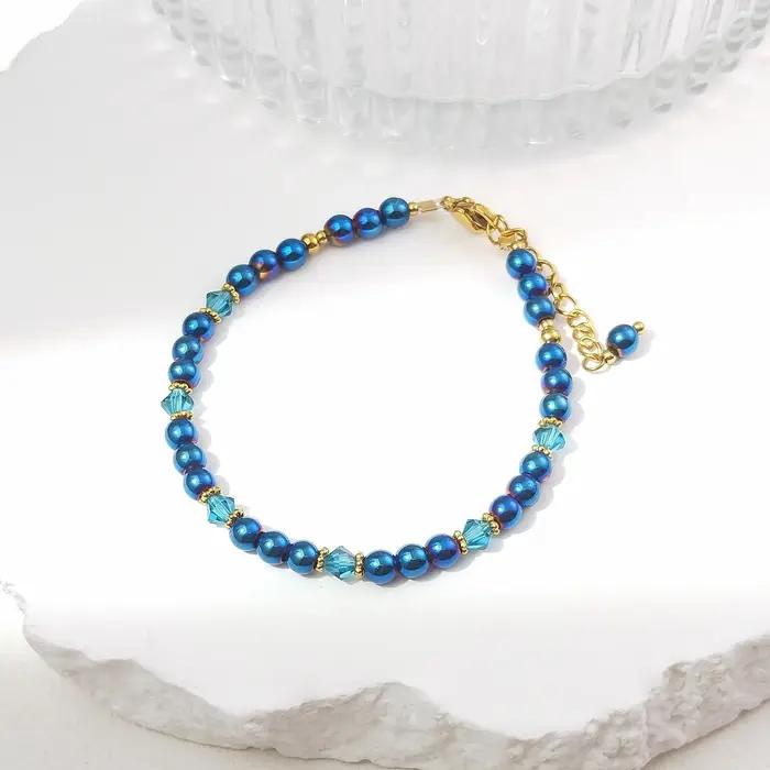 Lii Ji – Bracelet en acier inoxydable avec perles bleues Aurora