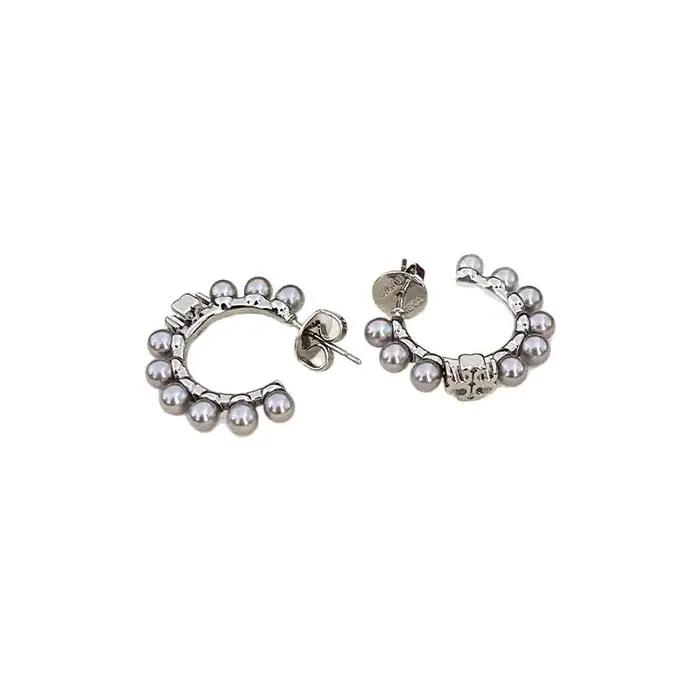 Boucles d'Oreilles en Forme de C Style Rétro Français Perles Incrustées Élégantes Mode Accessoire Femme Occasions Spéciales