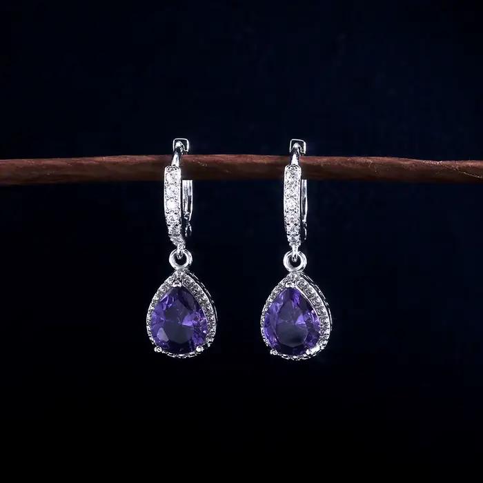 Boucles d'oreilles en argent sterling 925 avec zirconium violet pour femme occasions spéciales anniversaire fiançailles cadeau mariage