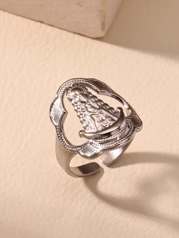Bague ouverte Vintage vierge marie pour femmes, en acier inoxydable, couleur or, bague religieuse, j