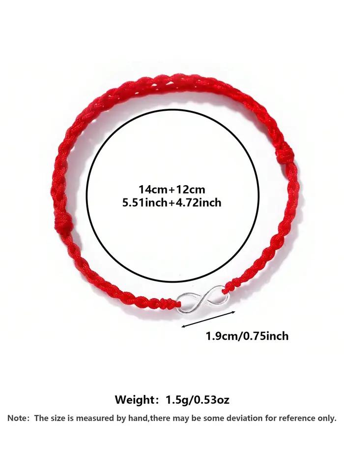 Bracelet en argent sterling S925 avec symbole de l'infini et cordon rouge