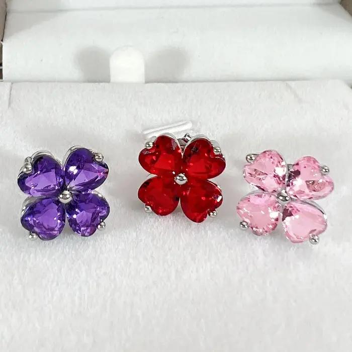 Boucles d'oreilles trèfle en cristal classiques pour femmes