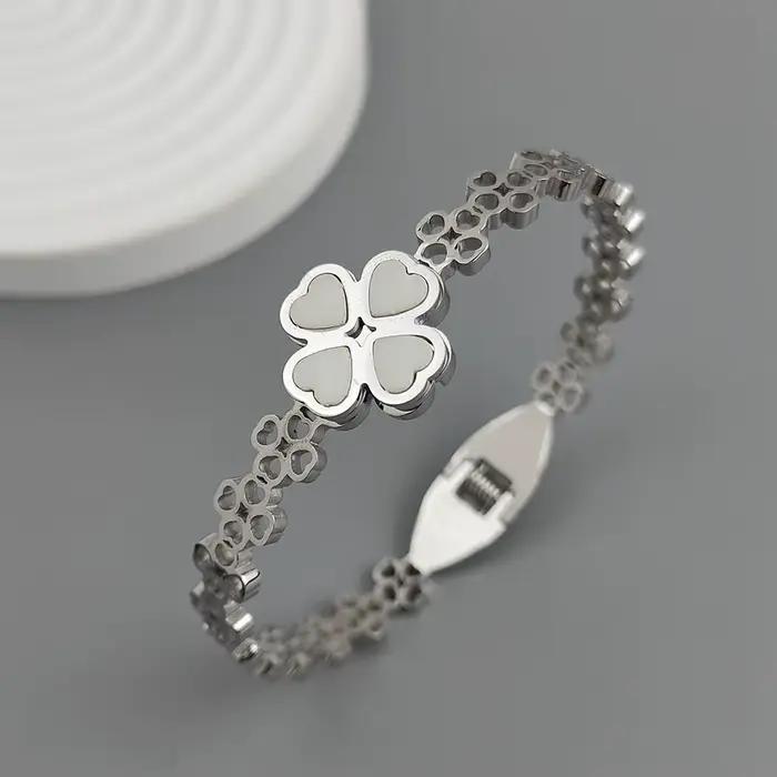 Nouveau trèfle à quatre feuilles coquille blanche bracelet plaqué or en acier inoxydable 18K, bracel