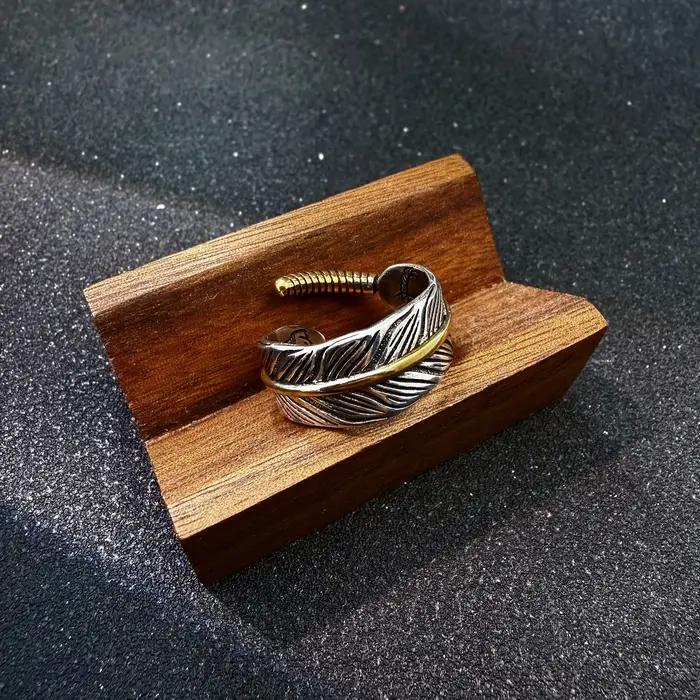 Bague ouverte réglable avec graffitis de plumes dorées rétro pour hommes, Punk gothique, bijoux en c